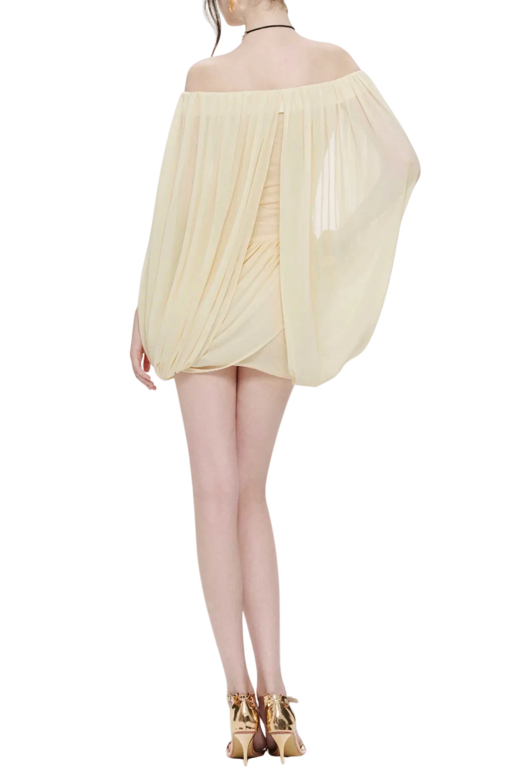 Zhuria Off Shoulder Draped Mini Dress - Yellow Avalabel