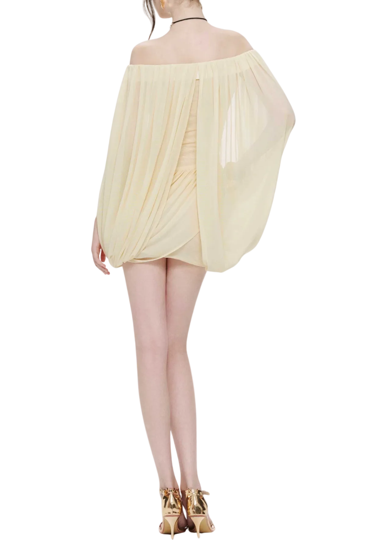 Zhuria Off Shoulder Draped Mini Dress - Yellow Avalabel