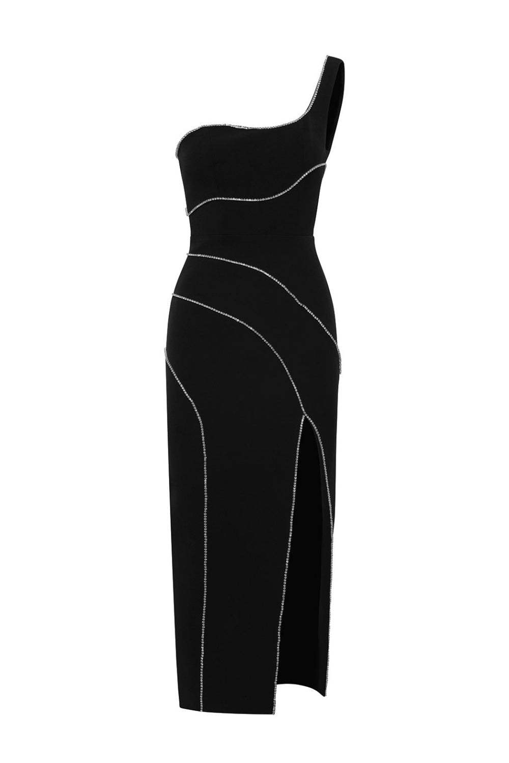 Zoraida Diamante One Shoulder Split Midi Bandage Dress Avalabel