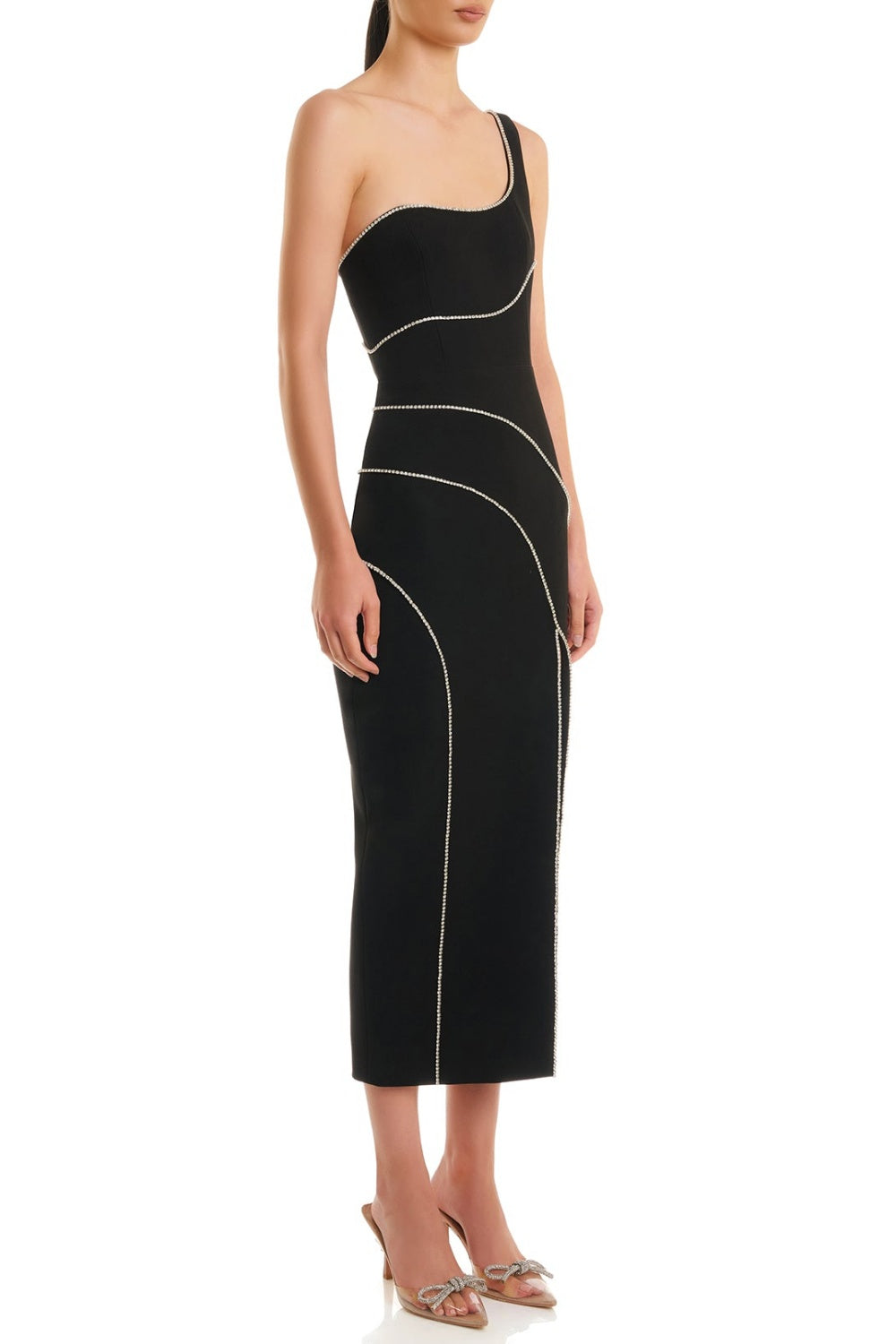 Zoraida Diamante One Shoulder Split Midi Bandage Dress Avalabel