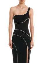 Zoraida Diamante One Shoulder Split Midi Bandage Dress Avalabel