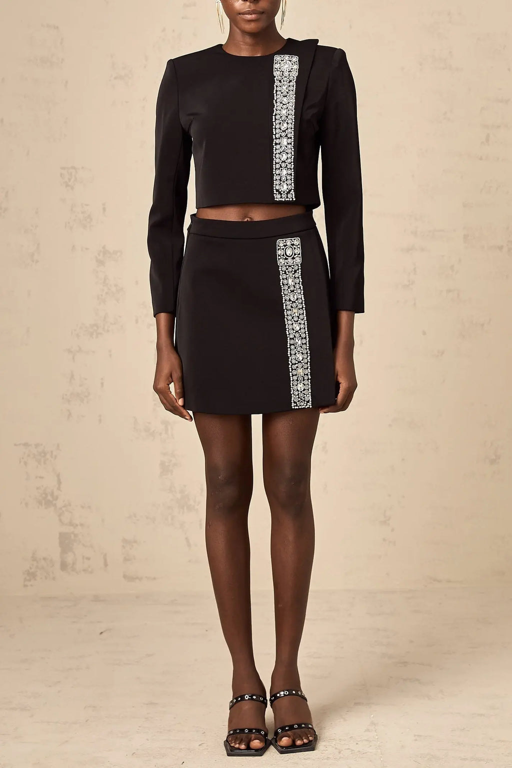 sylvia Crystal Embellishment Side Slit Skirt & Top Set Avalabel
