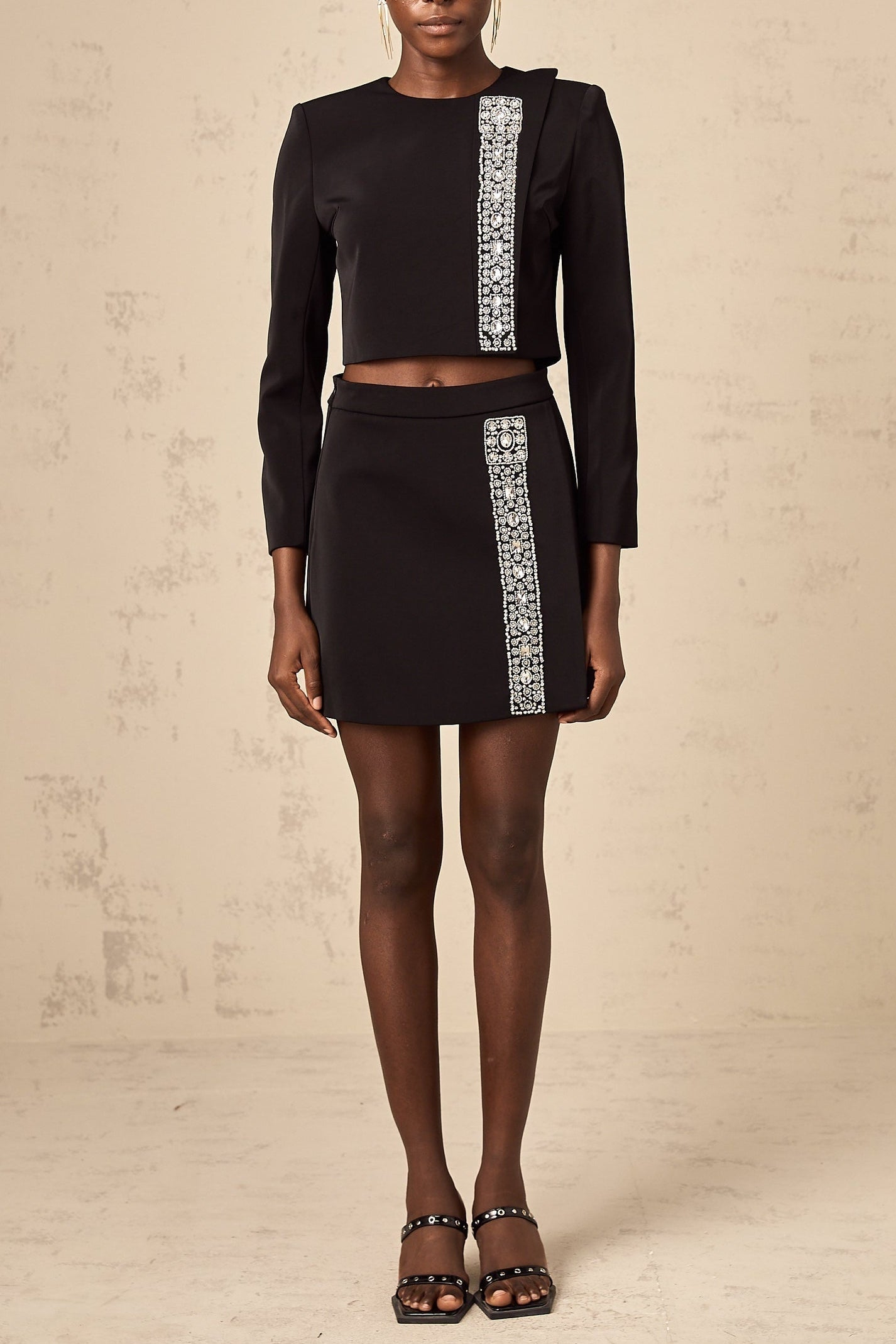 sylvia Crystal Embellishment Side Slit Skirt & Top Set