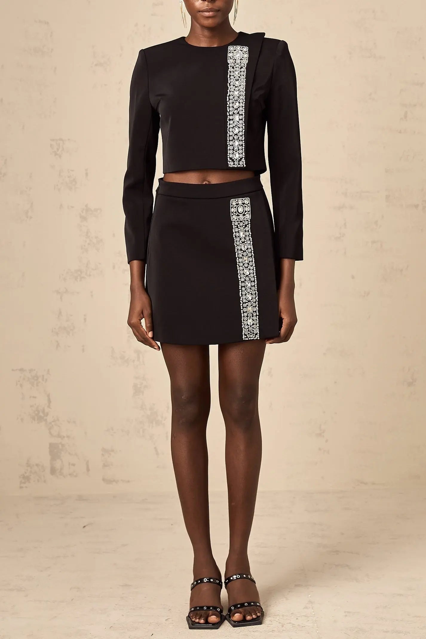sylvia Crystal Embellishment Side Slit Skirt & Top Set Avalabel