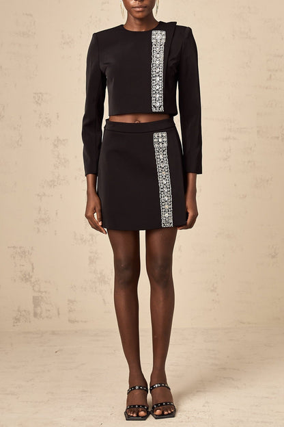 sylvia Crystal Embellishment Side Slit Skirt & Top Set