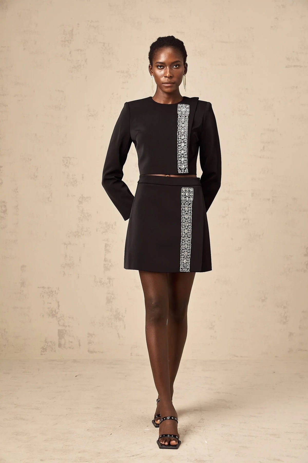 sylvia Crystal Embellishment Side Slit Skirt & Top Set Avalabel