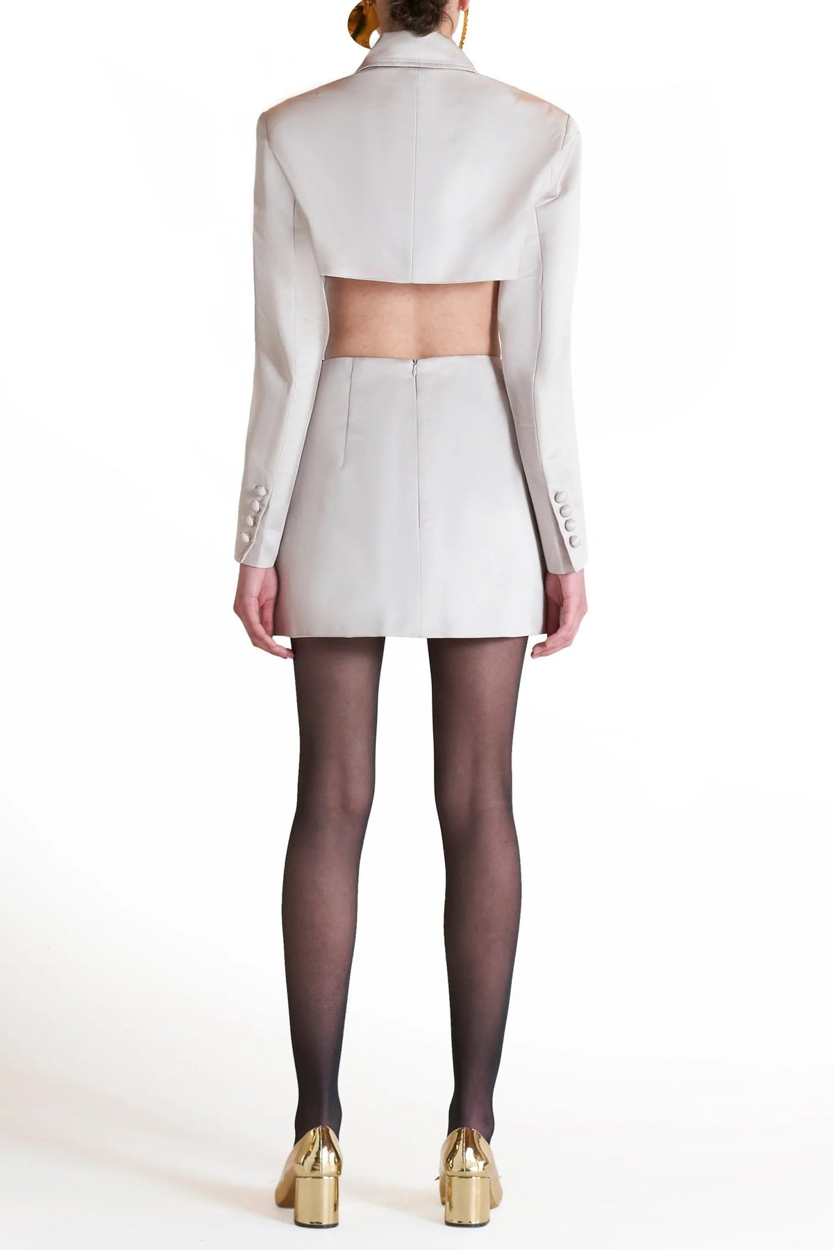 odelette Metal buttoned blazer skirt set in beige Avalabel