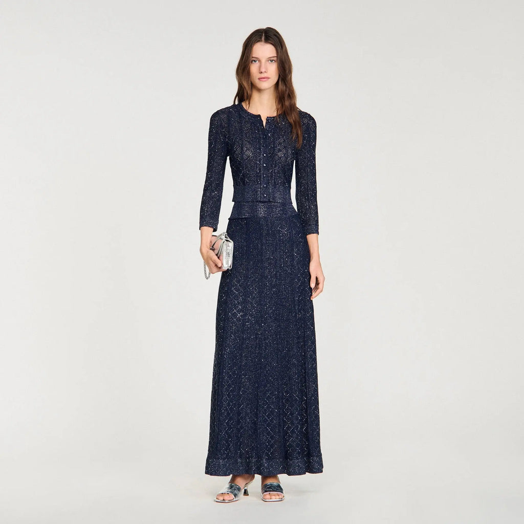 alexandra Rhinestone knit maxi skirt in navy blue Avalabel
