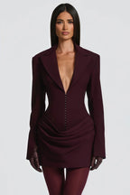 amelia v-neck ruched Blazer Mini Dress in Wine Red Avalabel
