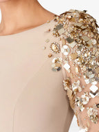 martha Mesh splicing beading diamond maxi dress in apricot Avalabel