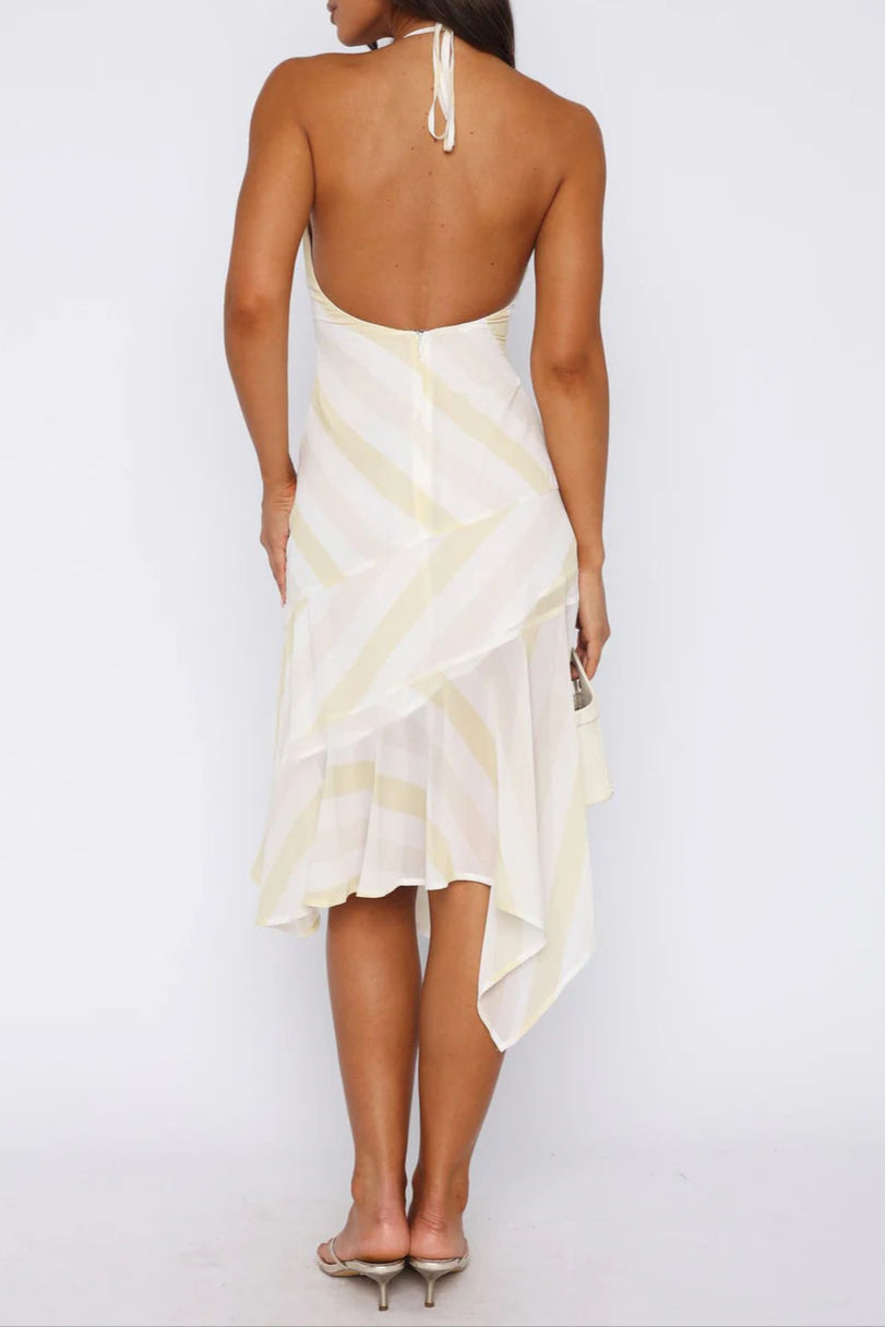 backless Citrus Stripe Midi Dress in ivory Avalabel