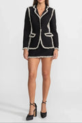 june Tweed Trim Blazer Matching Mini Skirt set - Black Avalabel
