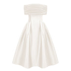Ainara Off-the-Shoulder Satin White Midi Dress Avalabel