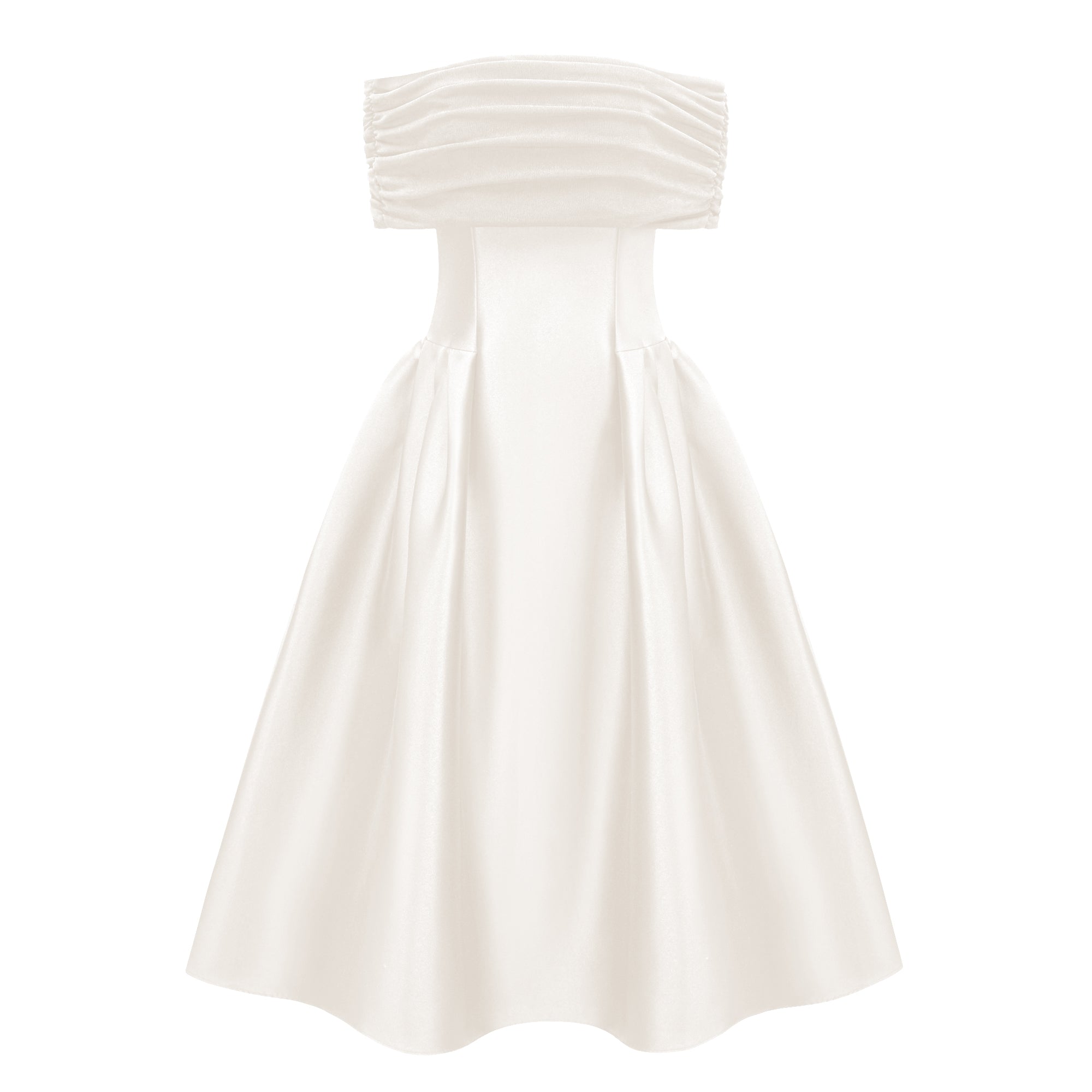 Ainara Off-the-Shoulder Satin White Midi Dress Avalabel