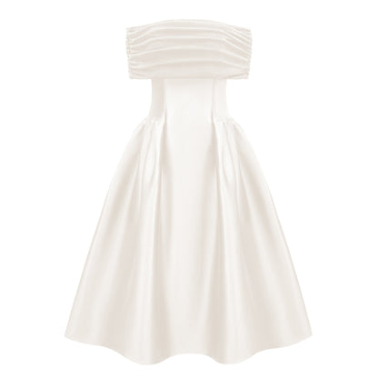 Ainara Off-the-Shoulder Satin White Midi Dress
