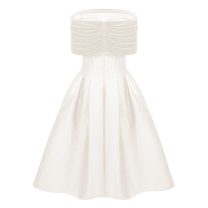 Ainara Off-the-Shoulder Satin White Midi Dress