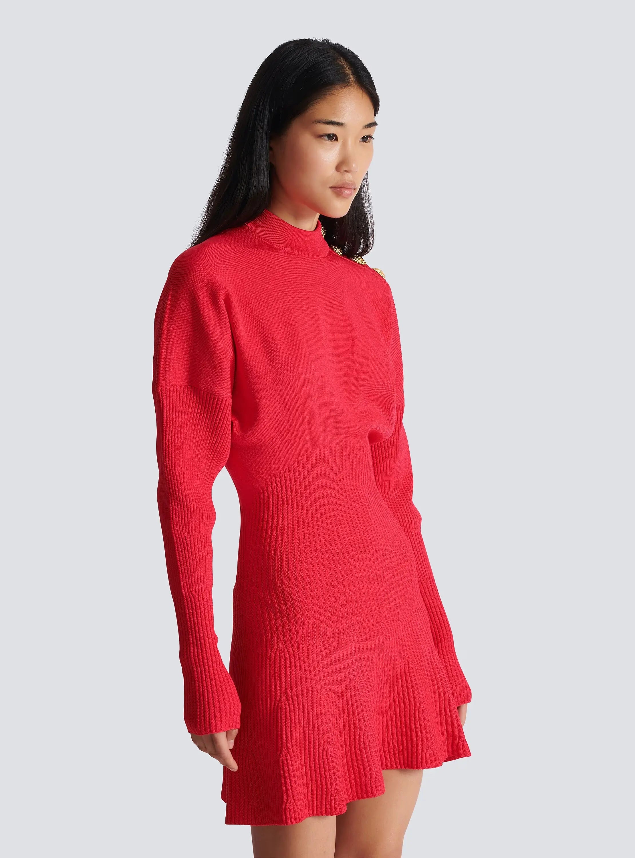 Roberta Long Sleeve Flared Knit Mini Dress in Red Avalabel