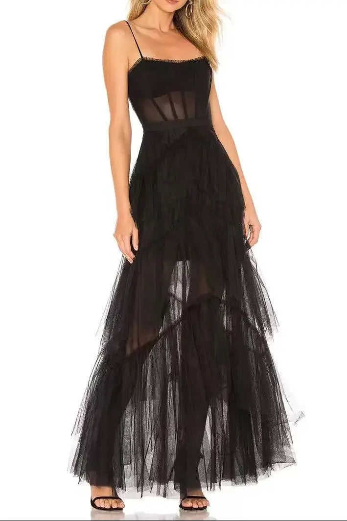 Jasmine Spaghetti Strap Mesh Corset Gown Avalabel