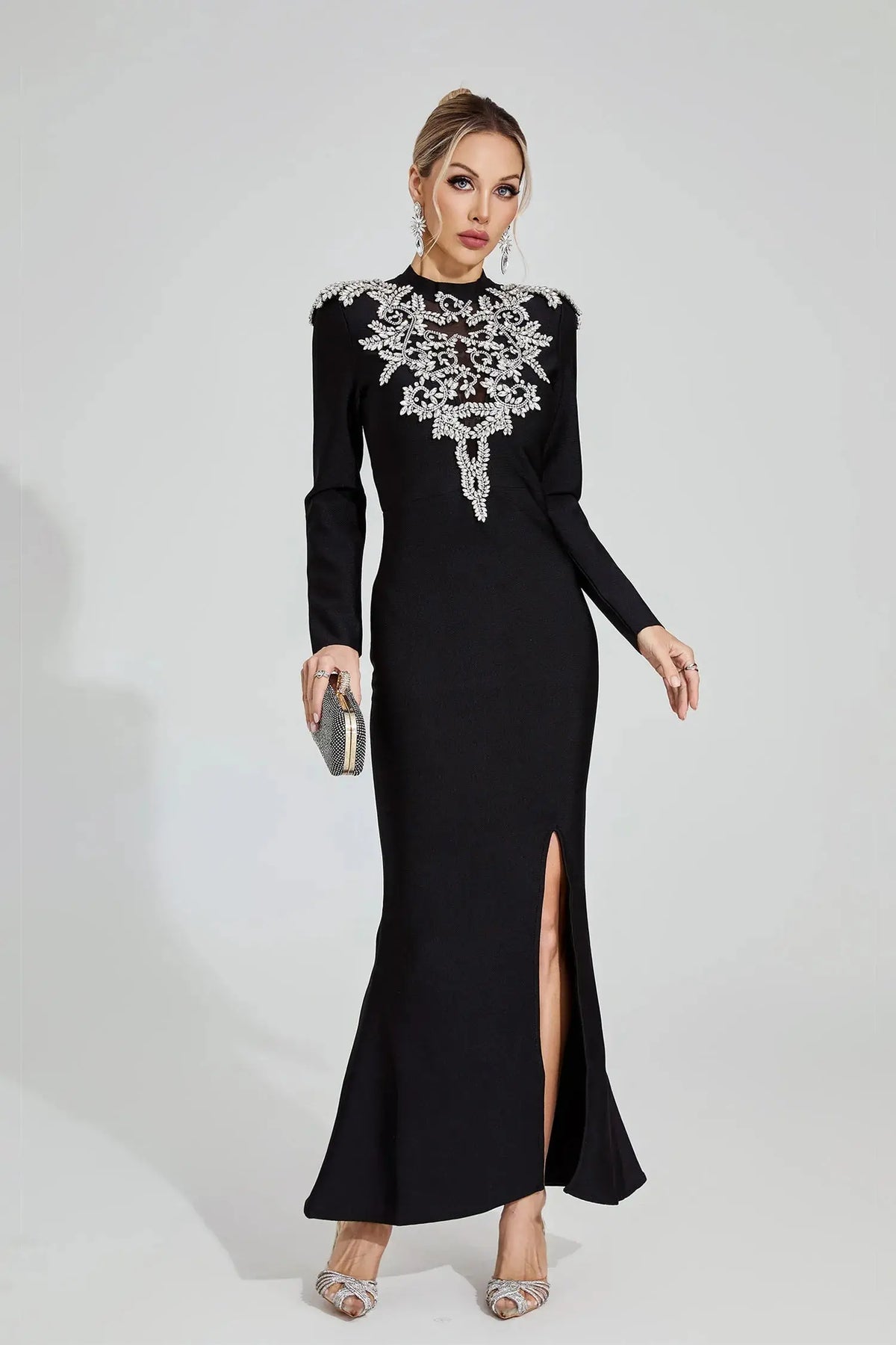 karen Black Diamond pattern Bandage maxi Dress Avalabel