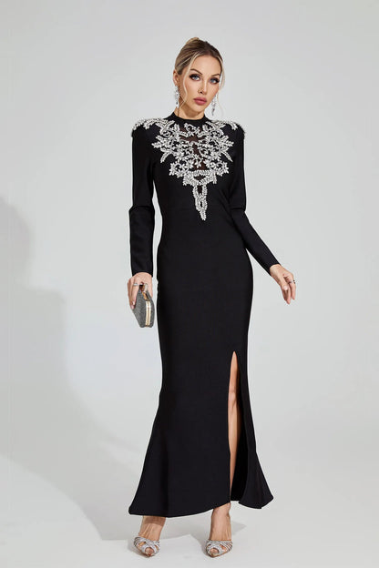 karen Black Diamond pattern Bandage maxi Dress