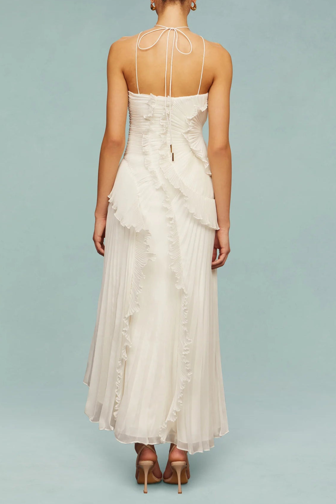 Alva Sleeveless Folds Slit Maxi Dress in Light White Avalabel
