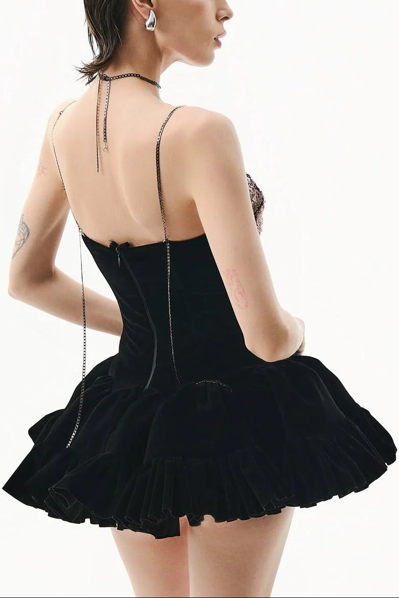 evangeline sequin embellished mini dress in black Avalabel