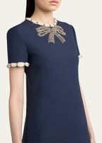 jocelyn rhinestone Embroidered Crepe mini Dress in navy blue Avalabel