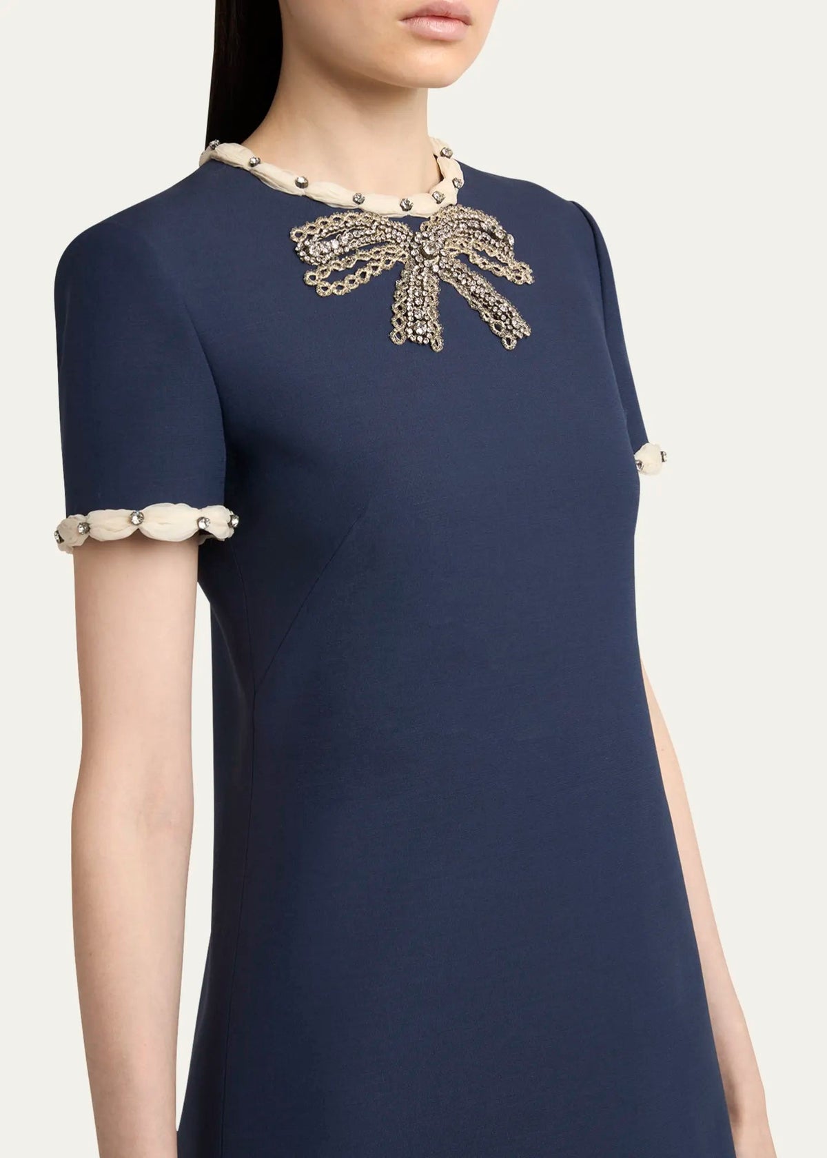 jocelyn rhinestone Embroidered Crepe mini Dress in navy blue Avalabel