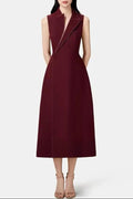 Asymmetric Collar Blazer Midi Dress in Red Avalabel