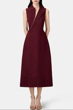 Asymmetric Collar Blazer Midi Dress in Red Avalabel