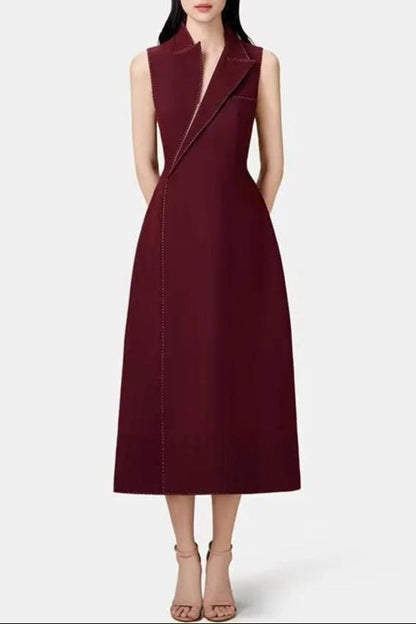 Asymmetric Collar Blazer Midi Dress in Red