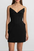 laura Folded Collar Corset Mini Dress in Black Avalabel