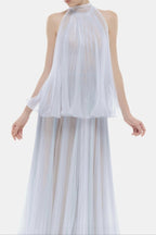 Belinda Violet Pleated Tulle Sleeveless Maxi Dress Avalabel