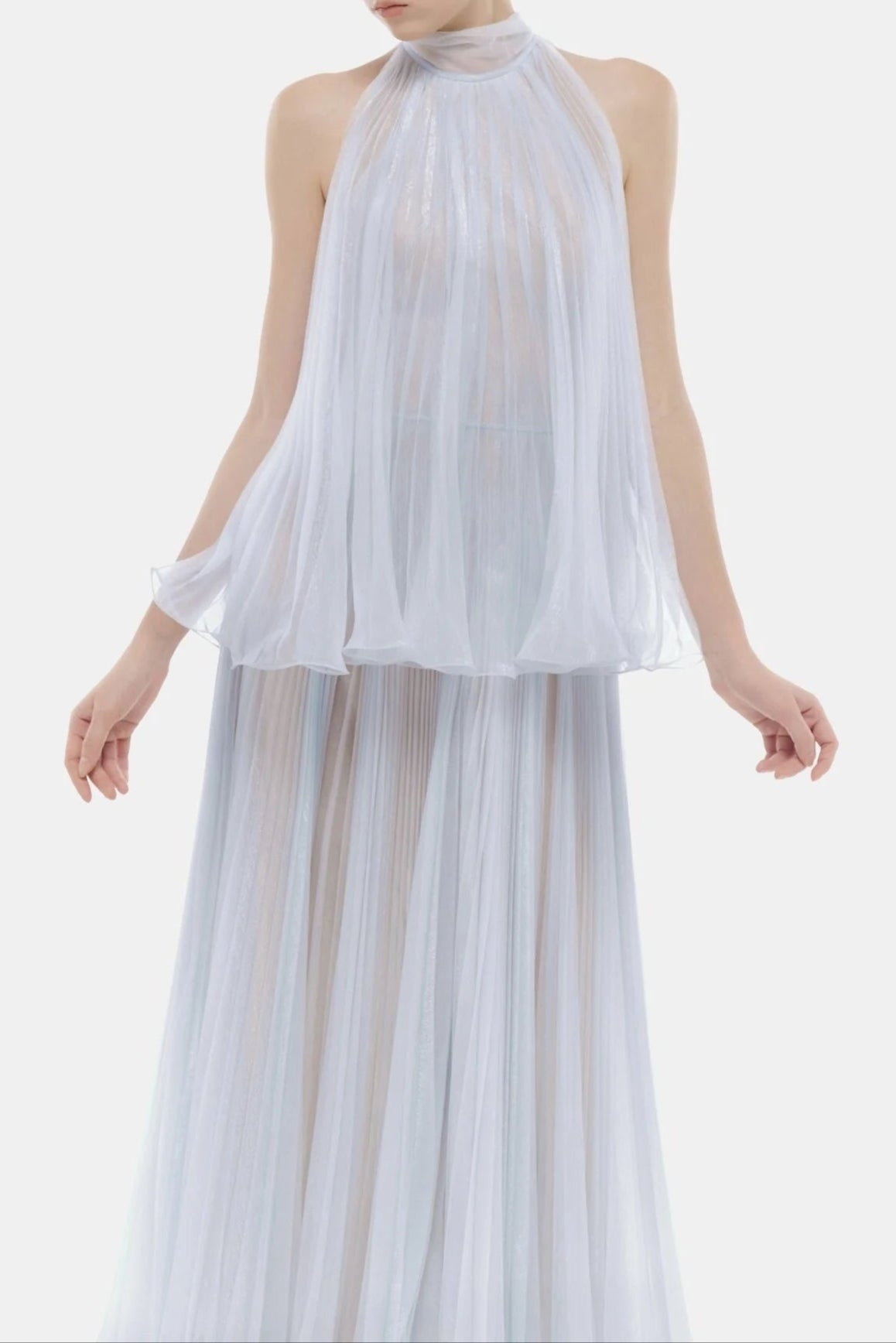 Belinda Violet Pleated Tulle Sleeveless Maxi Dress Avalabel