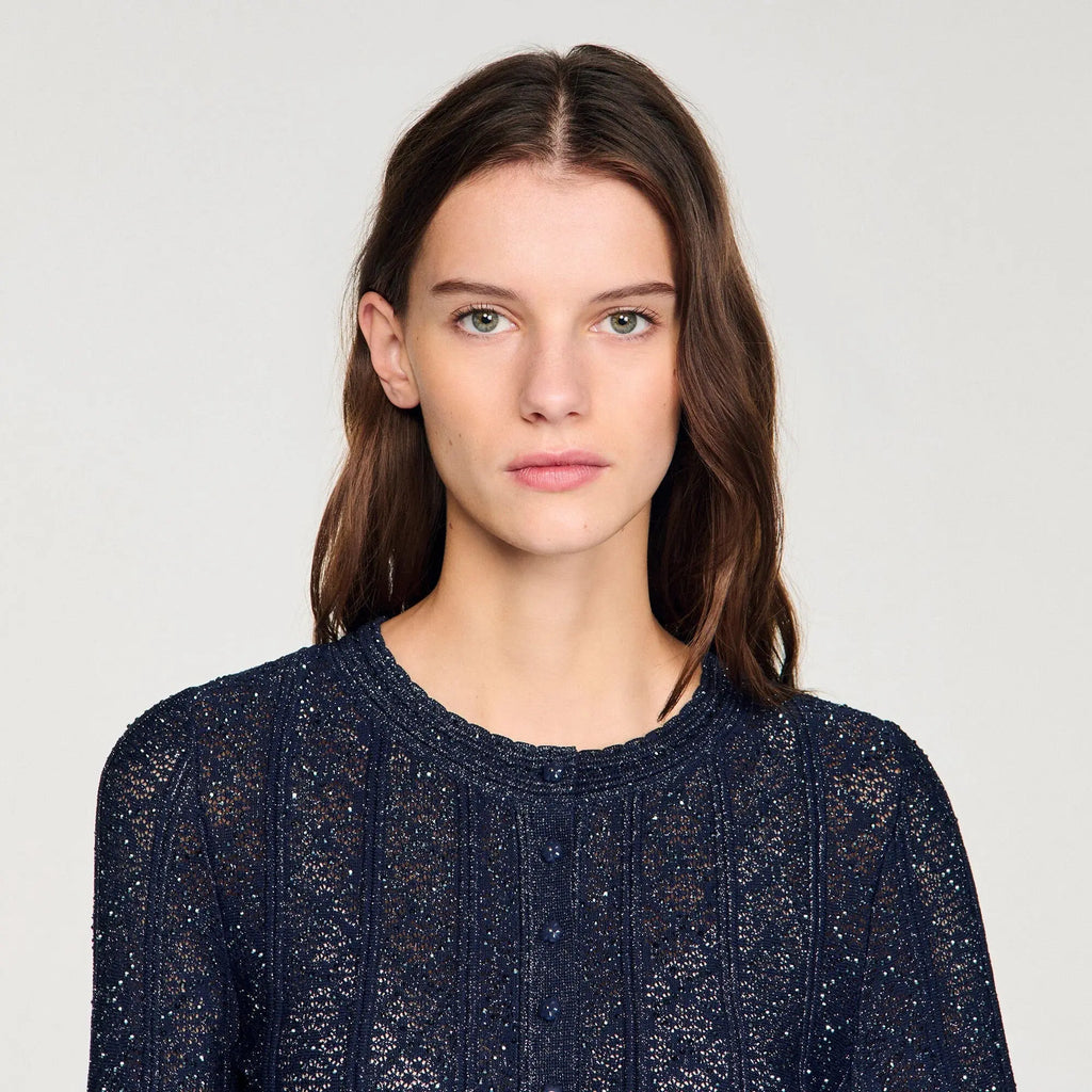 alexandra Strass knit cropped cardigan in navy blue Avalabel