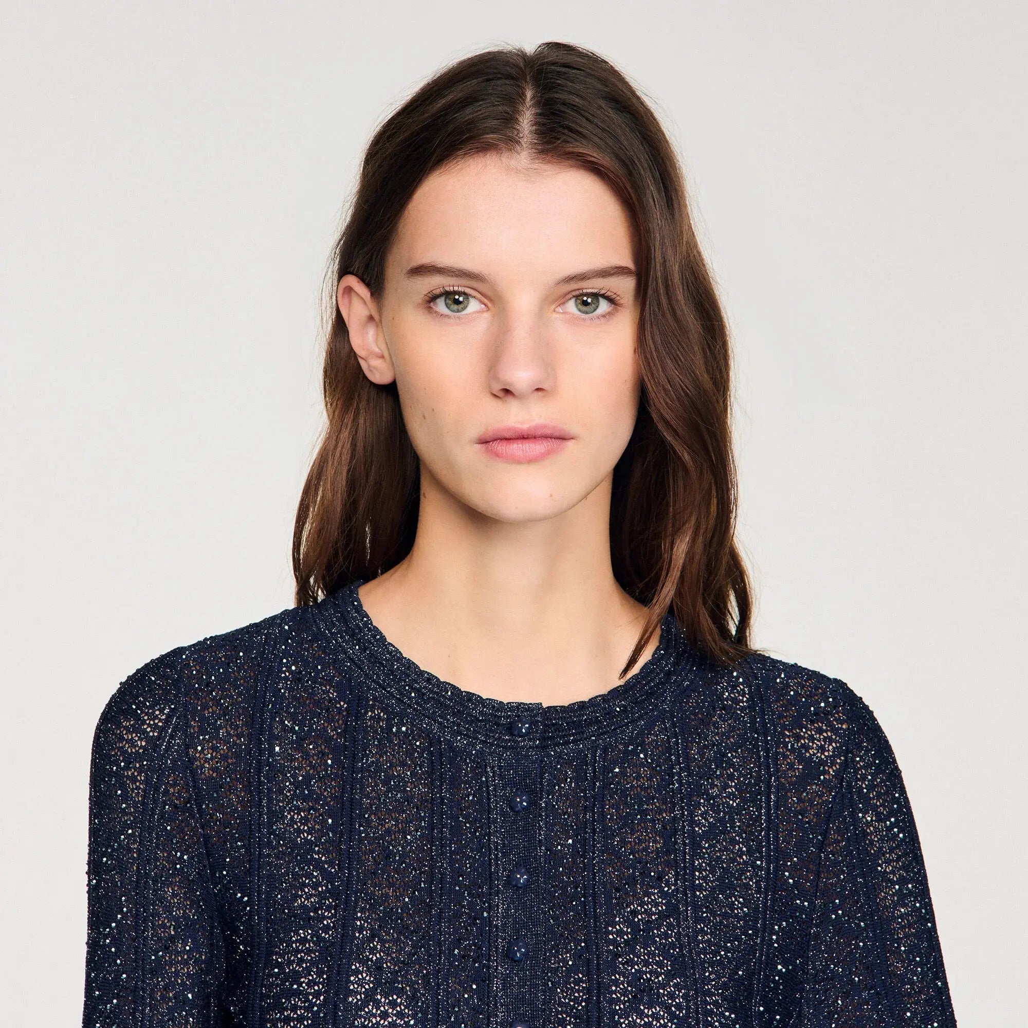 alexandra Strass knit cropped cardigan in navy blue Avalabel