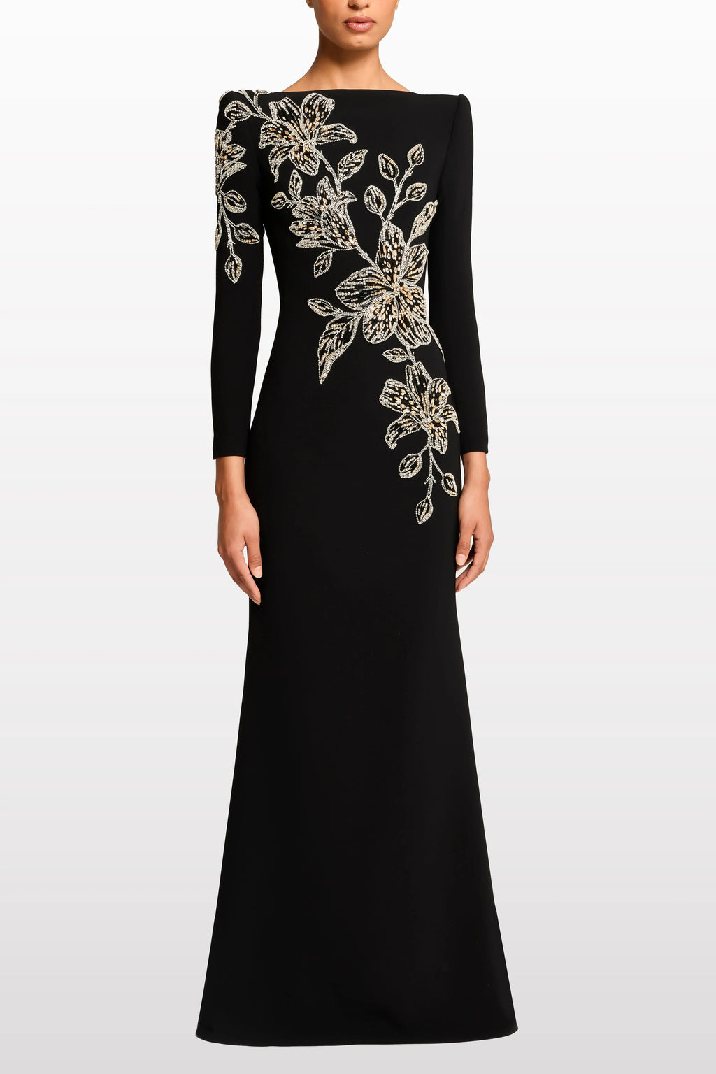 monica rhinestone Orchid Floral-Embellished Maxi Dress in black Avalabel