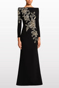 monica rhinestone Orchid Floral-Embellished Maxi Dress in black Avalabel