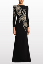 monica rhinestone Orchid Floral-Embellished Maxi Dress in black Avalabel