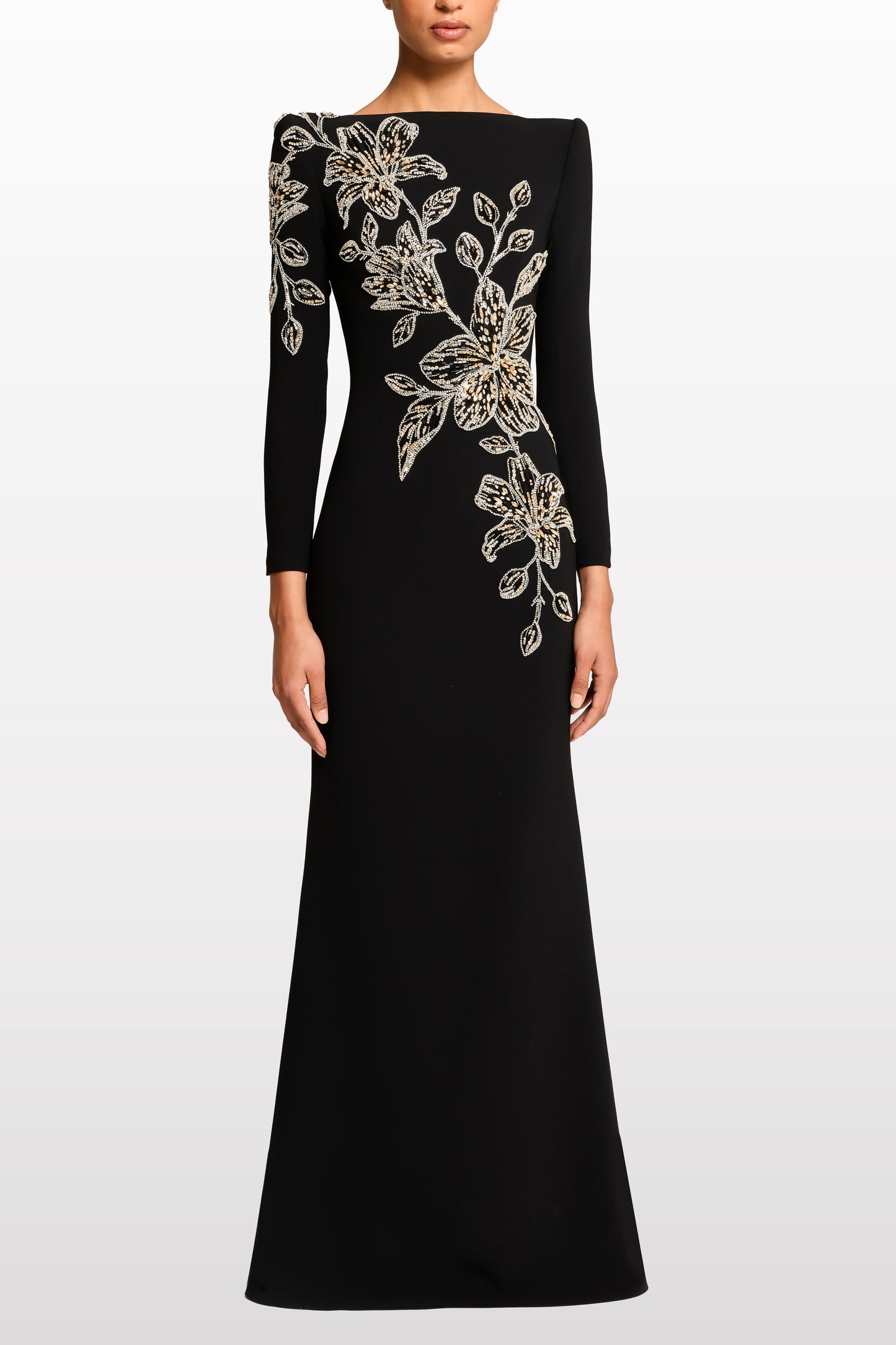 monica rhinestone Orchid Floral-Embellished Maxi Dress in black
