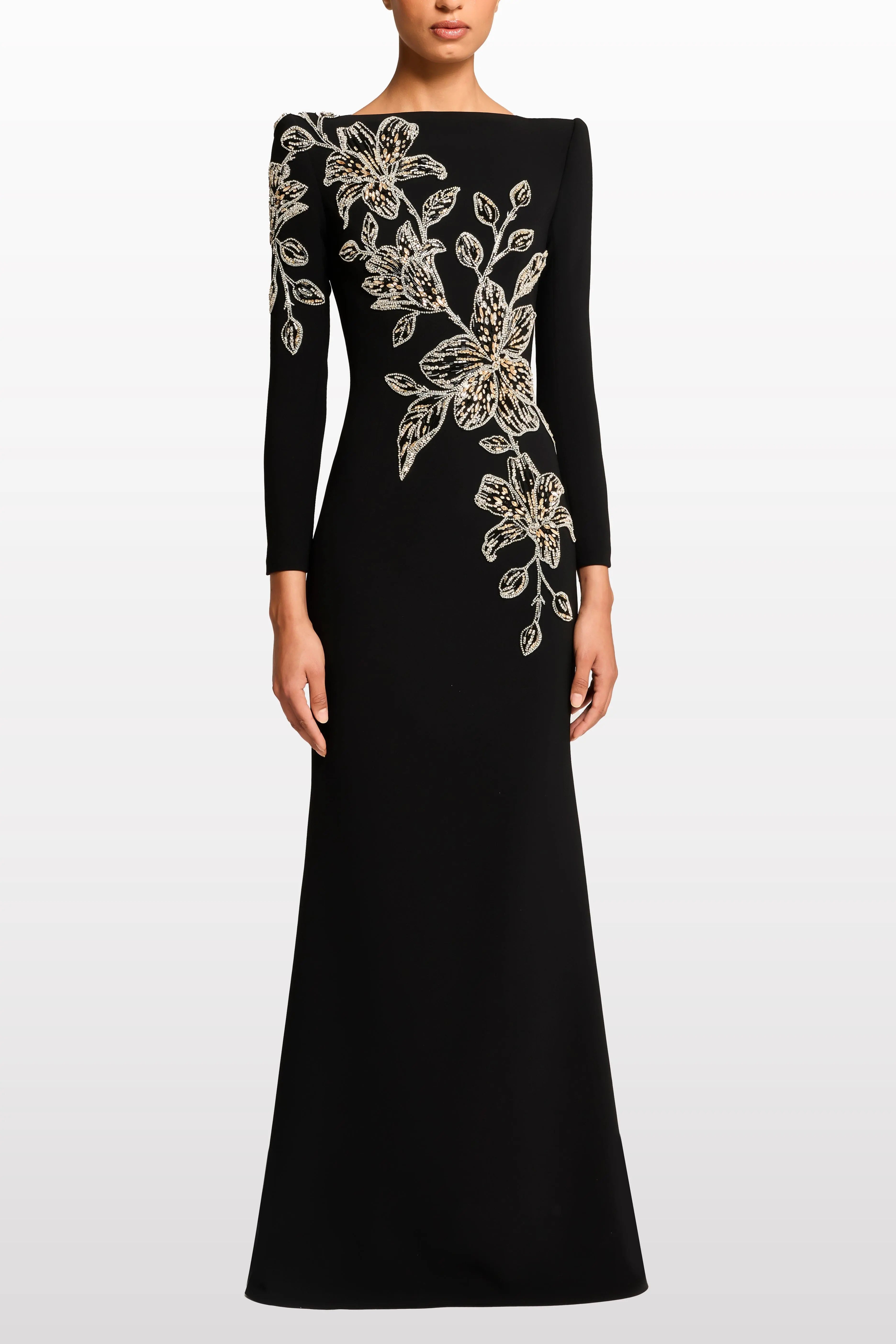 monica rhinestone Orchid Floral-Embellished Maxi Dress in black Avalabel