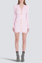 vicky v-neck button-detail ribbed mini dress in pink Avalabel