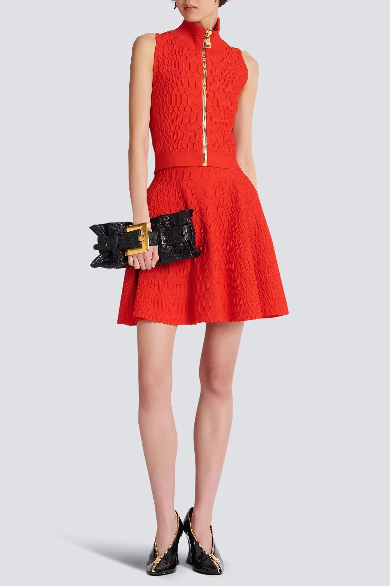 candance Sleeveless plaid Knit Top skirt set in red Avalabel