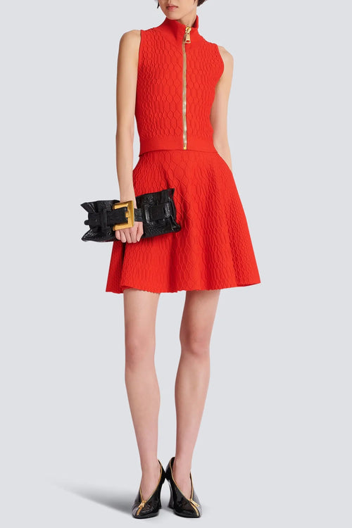 candance Sleeveless plaid Knit Top skirt set in red Avalabel