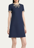 jocelyn rhinestone Embroidered Crepe mini Dress in navy blue Avalabel