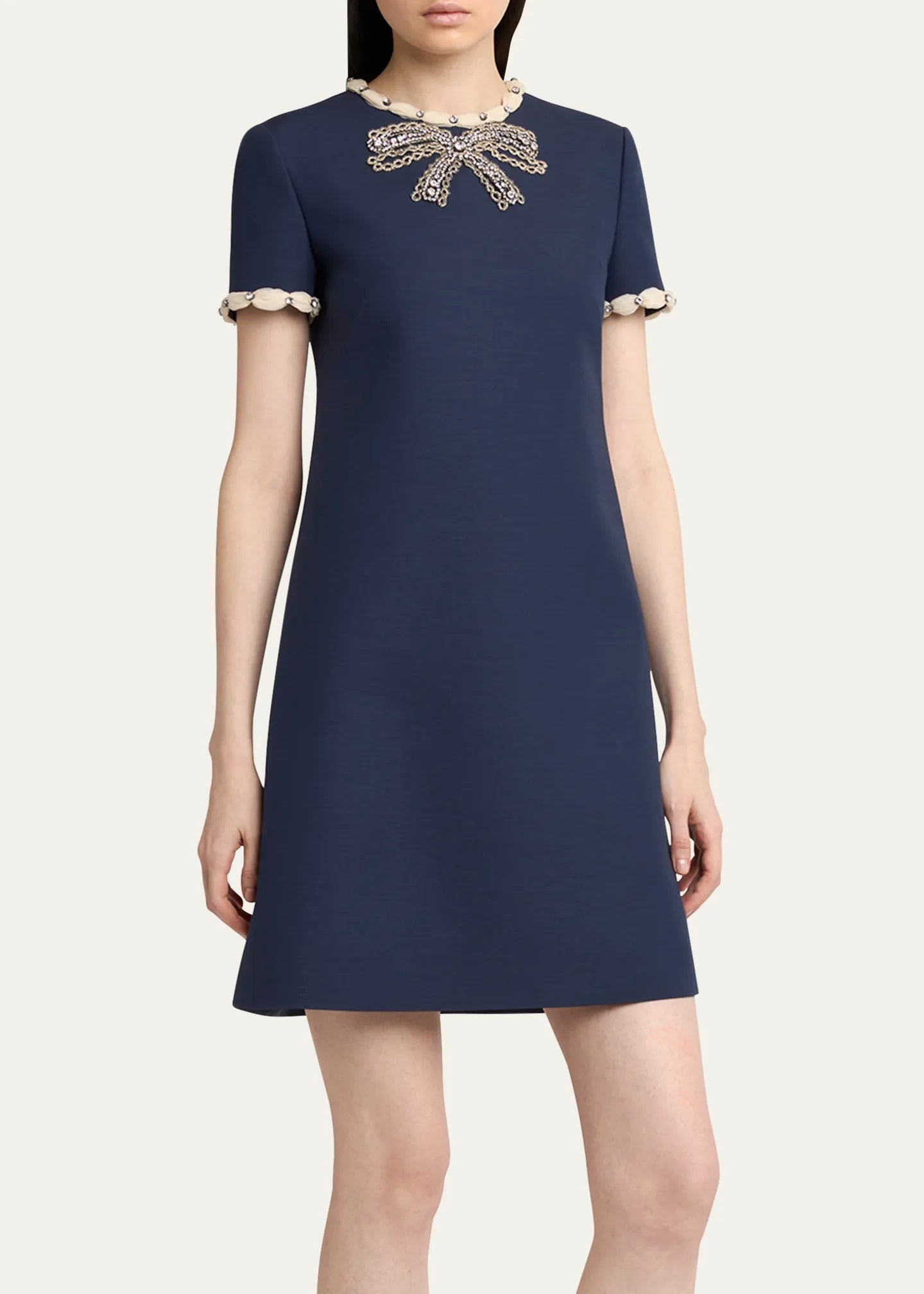 jocelyn rhinestone Embroidered Crepe mini Dress in navy blue Avalabel
