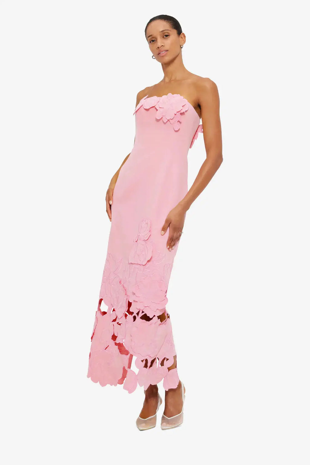 louise Appliqué Bustier Maxi Dress in pink Avalabel