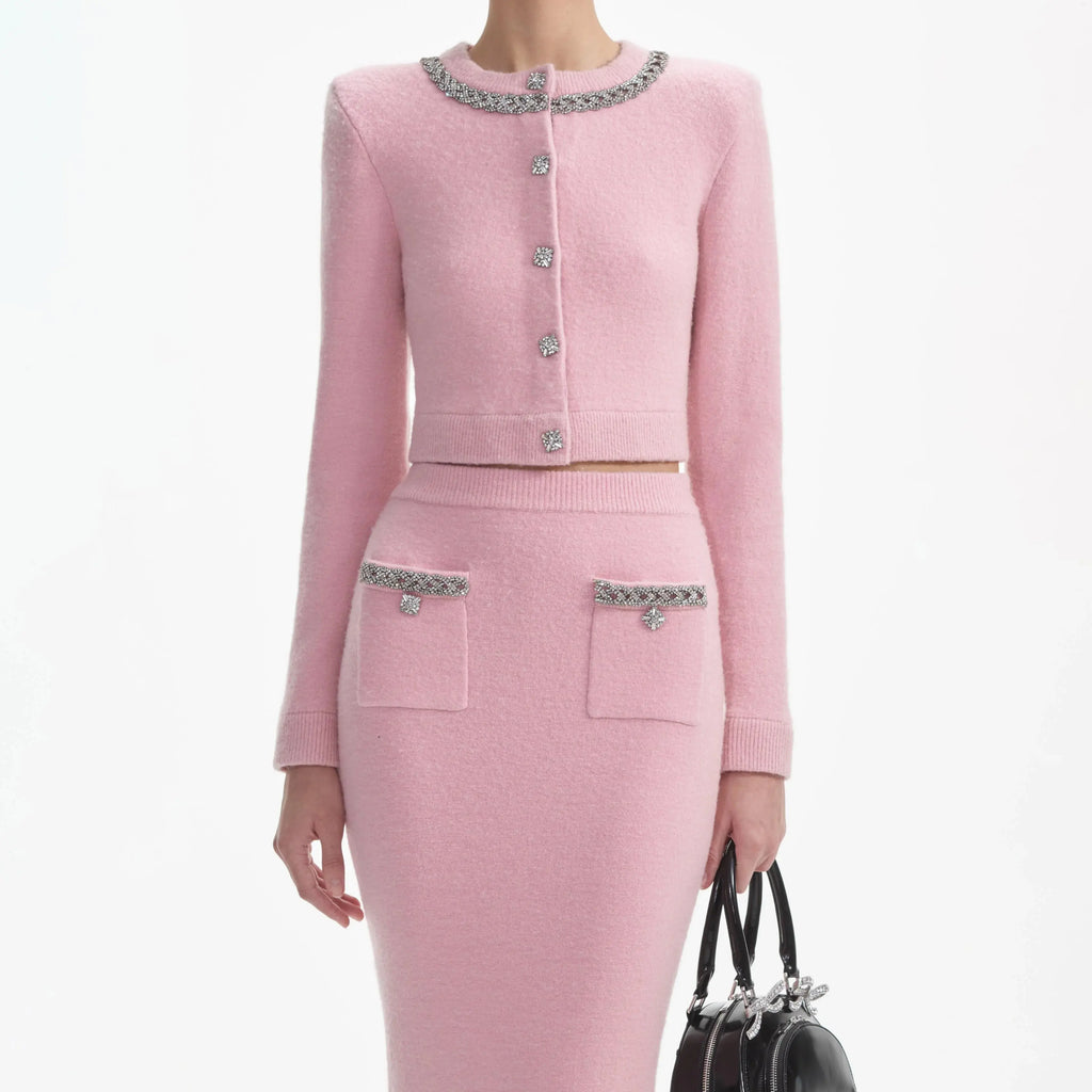 shirley pink embellished jacket & skirt matching set Avalabel