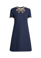 jocelyn rhinestone Embroidered Crepe mini Dress in navy blue Avalabel