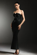 Gina Black Strapless Diamond V-Neck Bandage Maxi Dress Avalabel